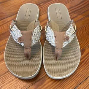 Tan, braided Sperry Flip Flops
